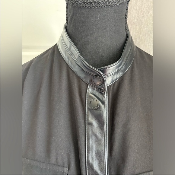 Genuine Lambskin leather detailing on this sheer military style blouse - Picture 2 of 5